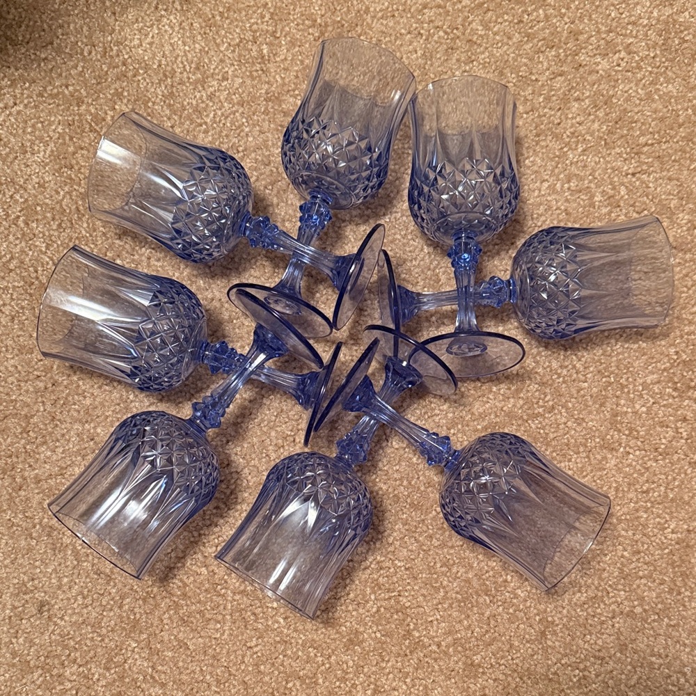 Set of Blue Crystal Wine Glasses